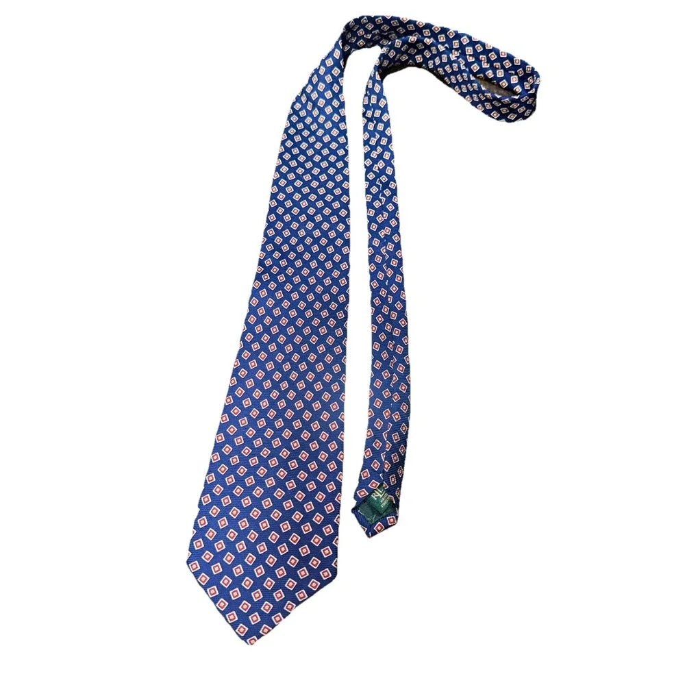 Vintage Lauren Ralph Lauren Necktie Mens‎ Blue/Red Shirt Tie 100% Silk